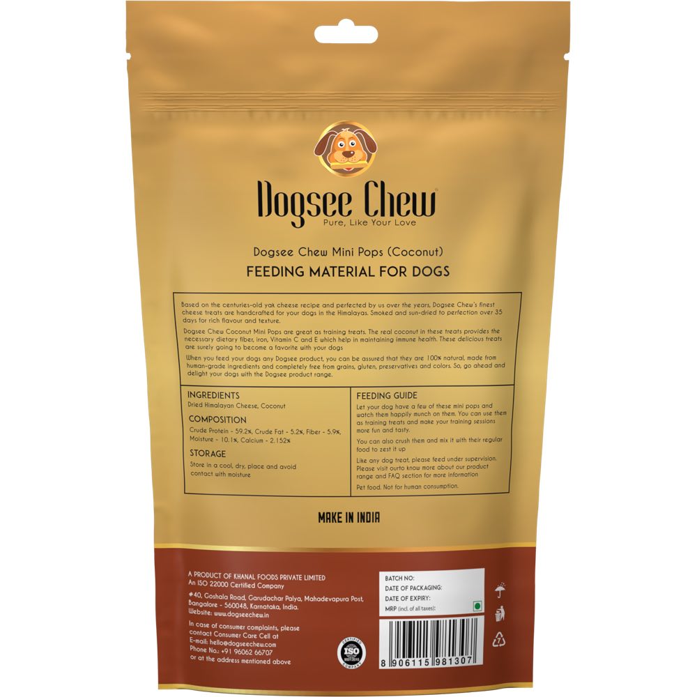 Dogsee Chew Mini Pops Himalayan Cheese Coconut Grain-Free Dog Treats 70g