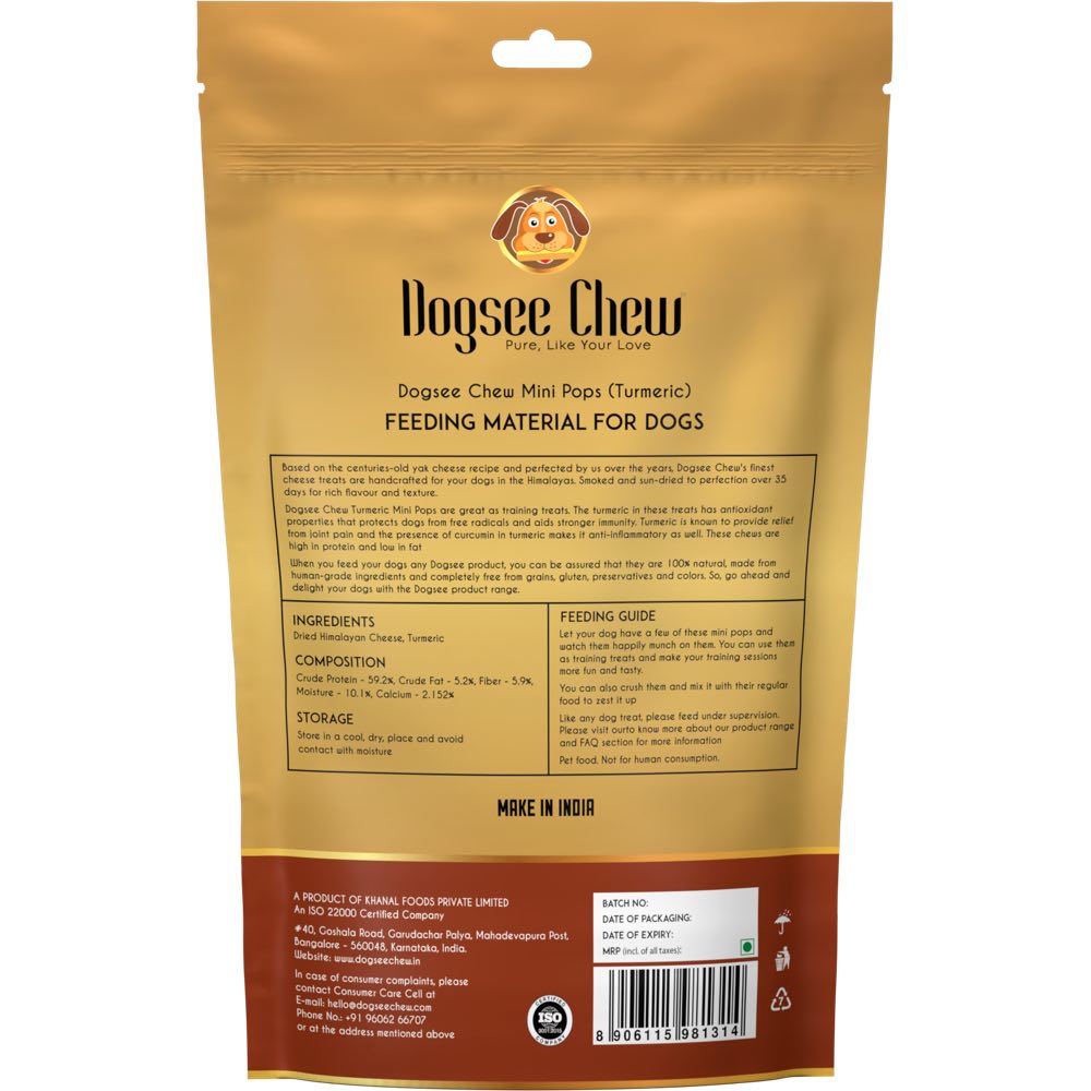 Dogsee Chew Mini Pops Himalayan Cheese Turmeric Grain-Free Dog Treats 70g