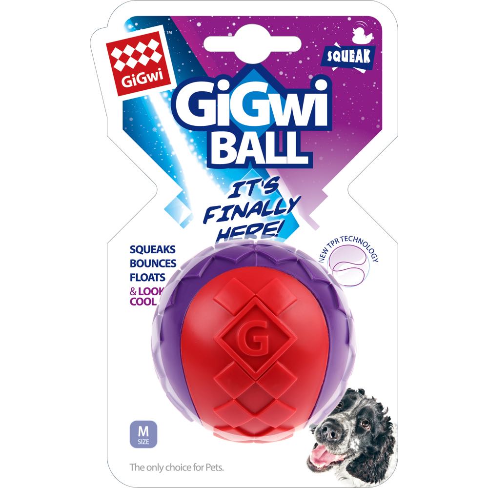 GiGwi Squeaky Ball Dog Toy (Red/Purple)