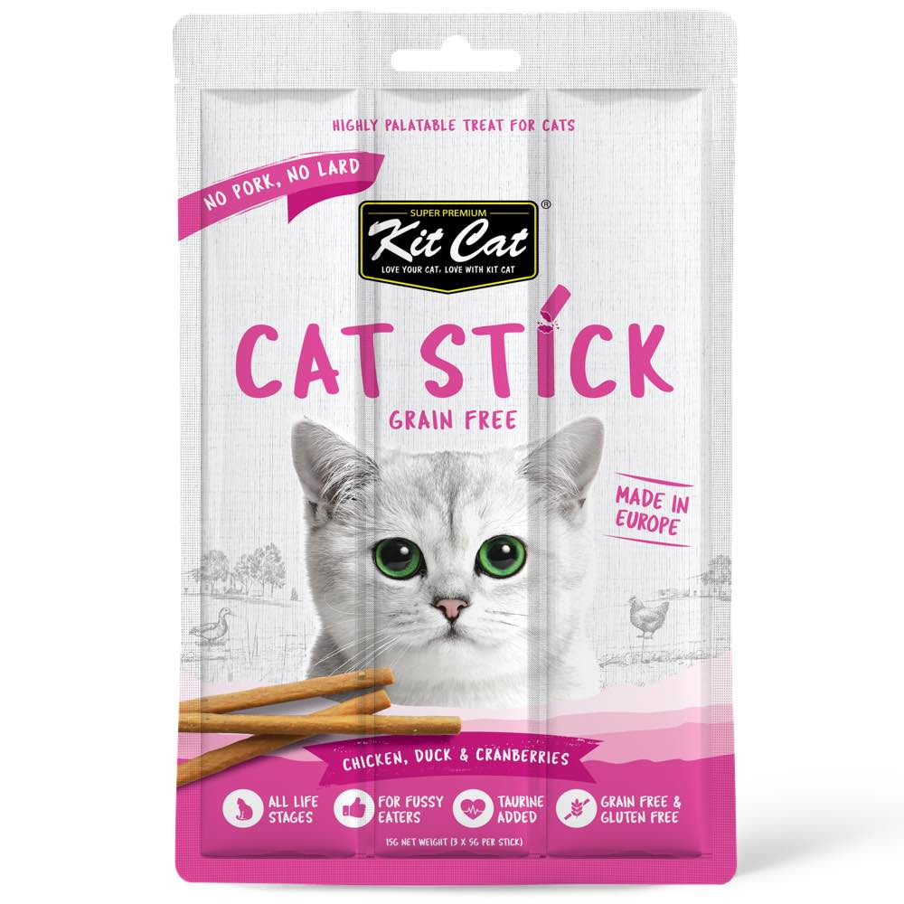 "4 FOR $5.90: Kit Cat Cat Stick Chicken, Duck & Cranberries Grain-Free Cat Treats 3pc"