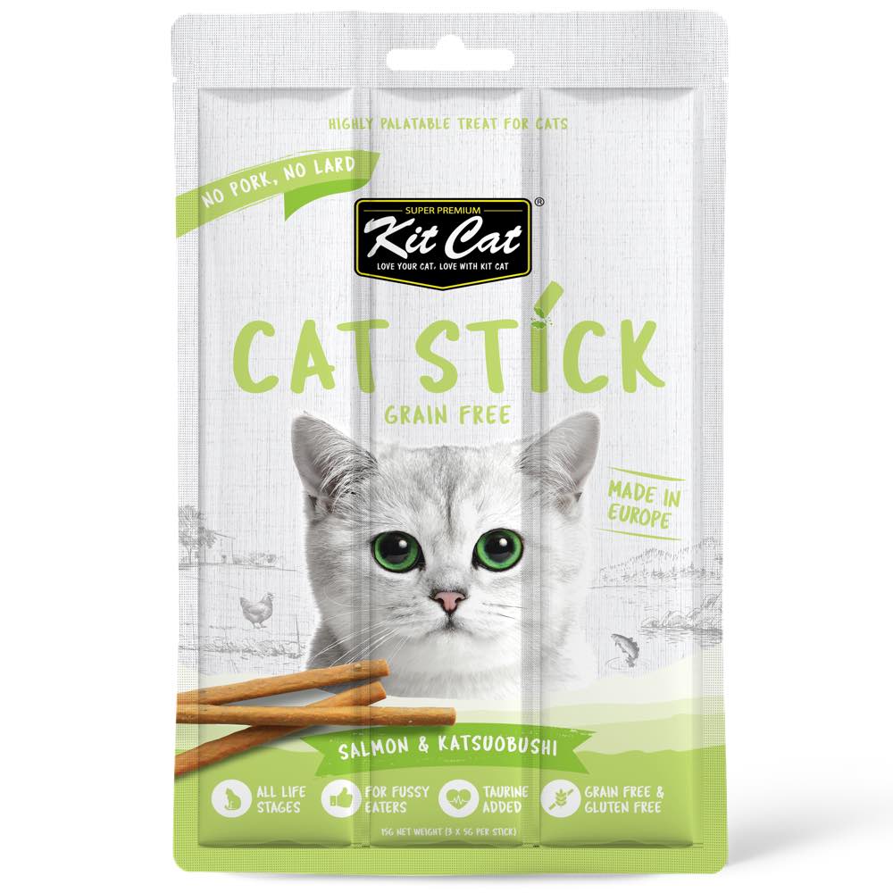 4 FOR $5.90: Kit Cat Cat Stick Salmon & Katsuobushi Grain-Free Cat Treats 3pc