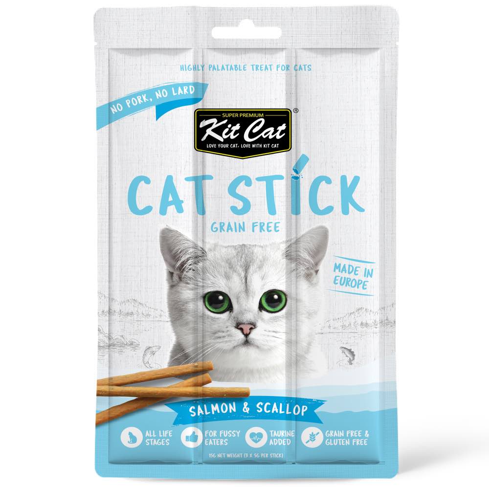 4 FOR $5.90: Kit Cat Cat Stick Salmon & Scallop Grain-Free Cat Treats 3pc