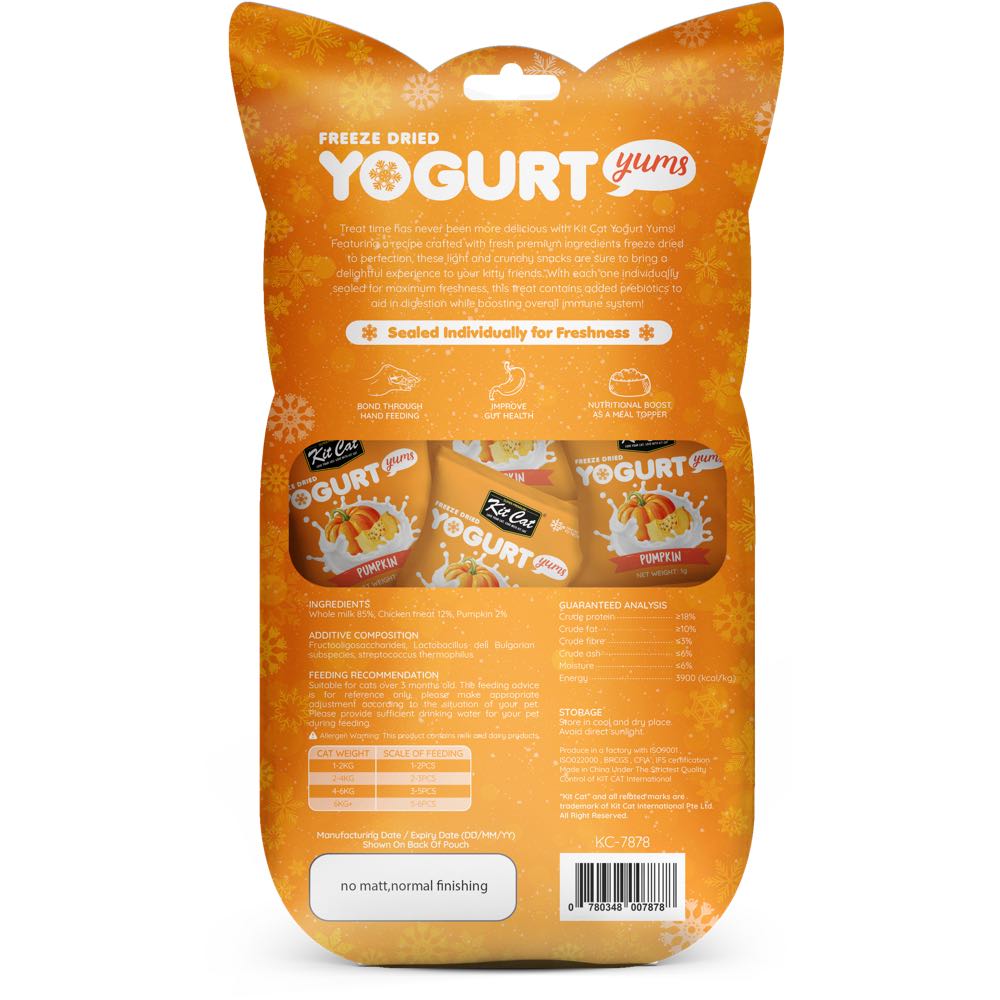 4 FOR $14: Kit Cat Yogurt Yums Pumpkin Grain-Free Freeze-Dried Cat Treats 10pc